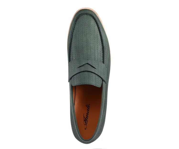 Amali Elias Herringbone Men’s Olive Green Fabric Loafers