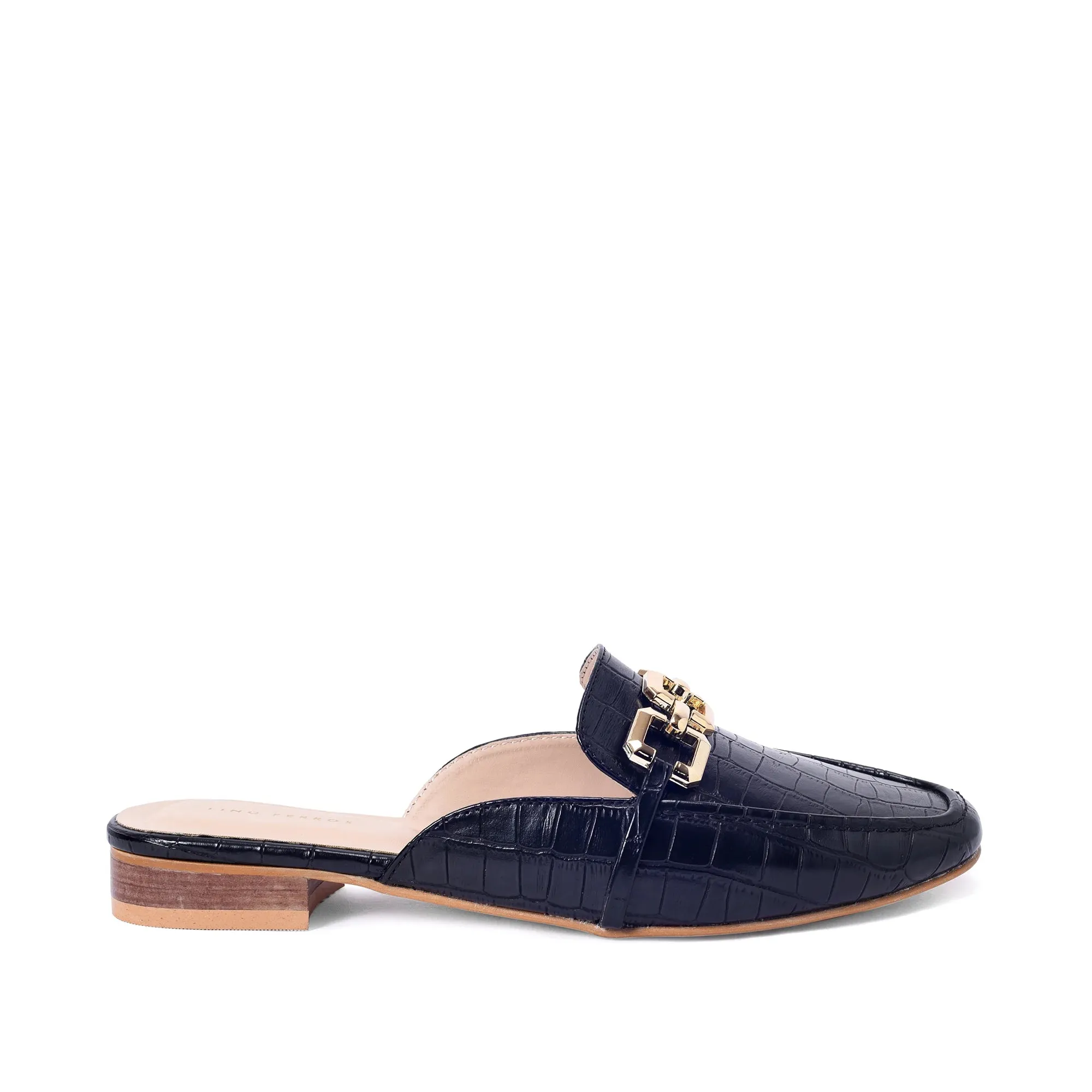 Ava croco-textured chain link flats