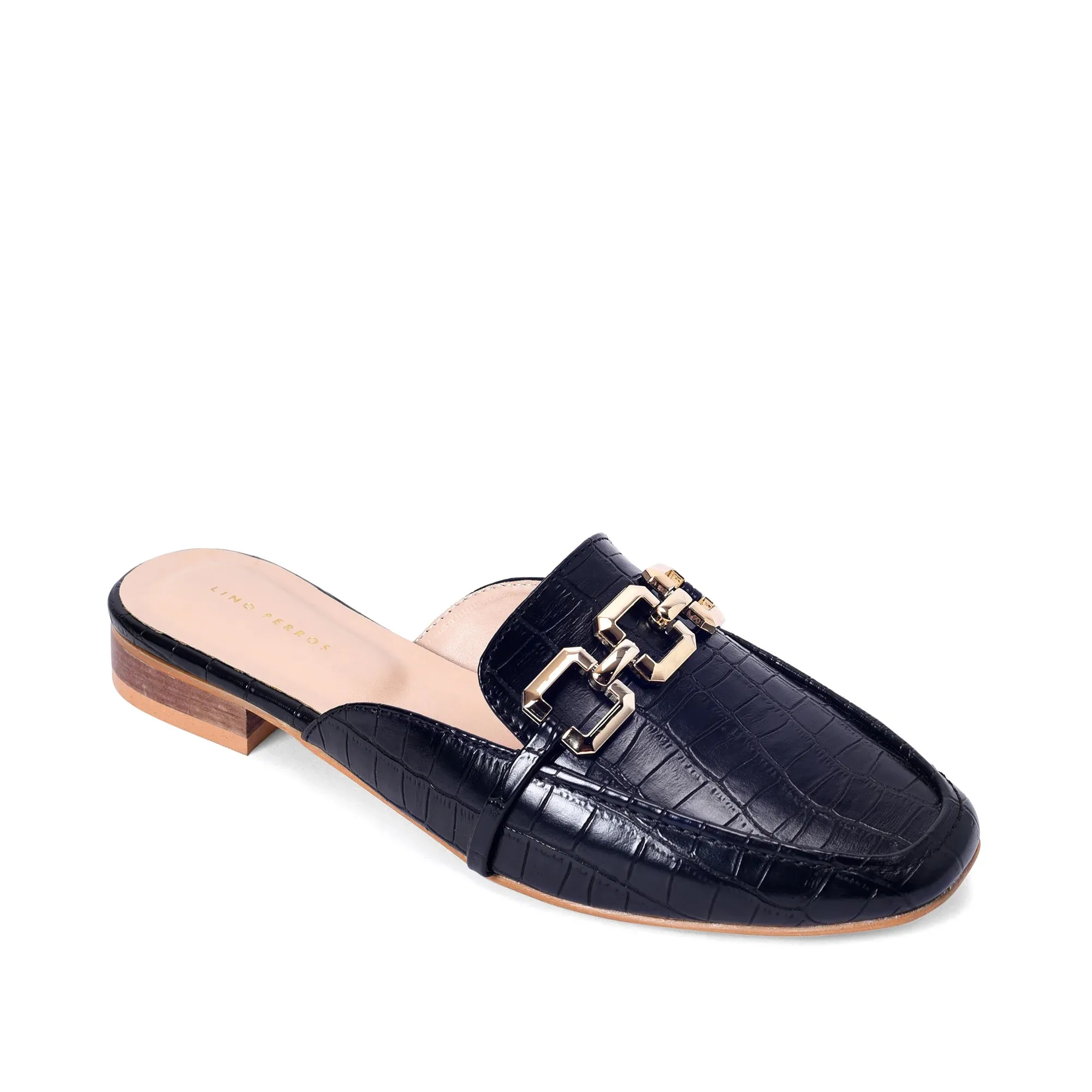 Ava croco-textured chain link flats