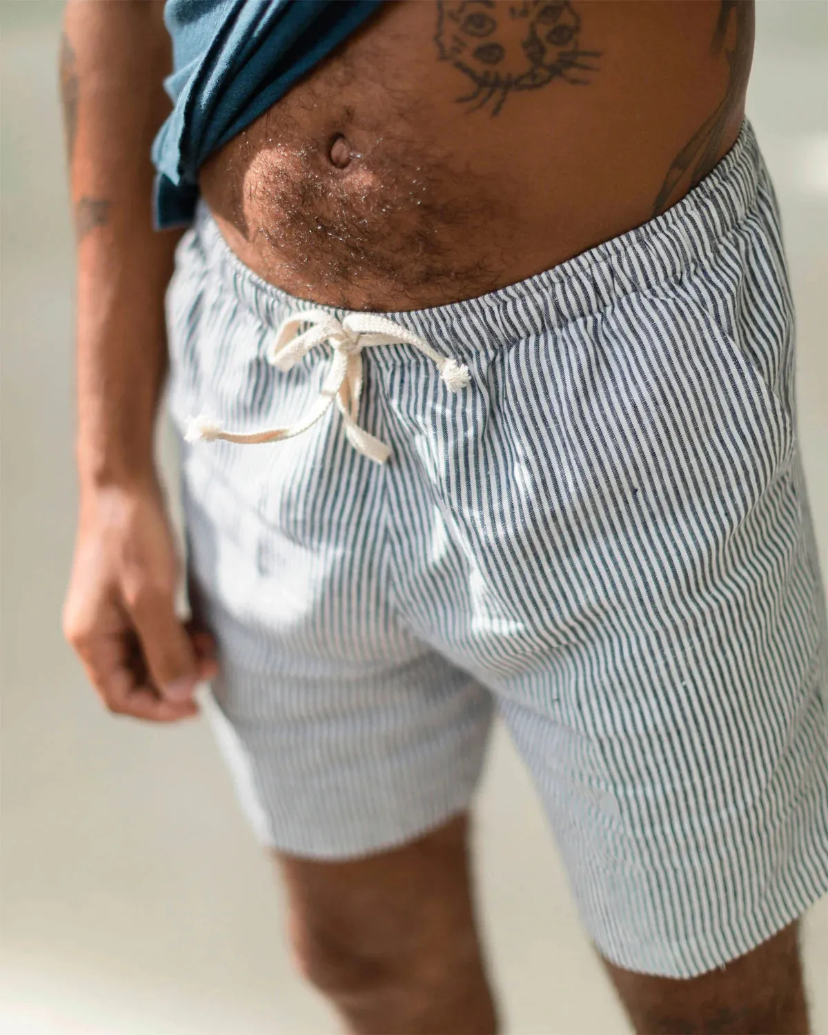 Bo Linen Drawstring Shorts - Lines
