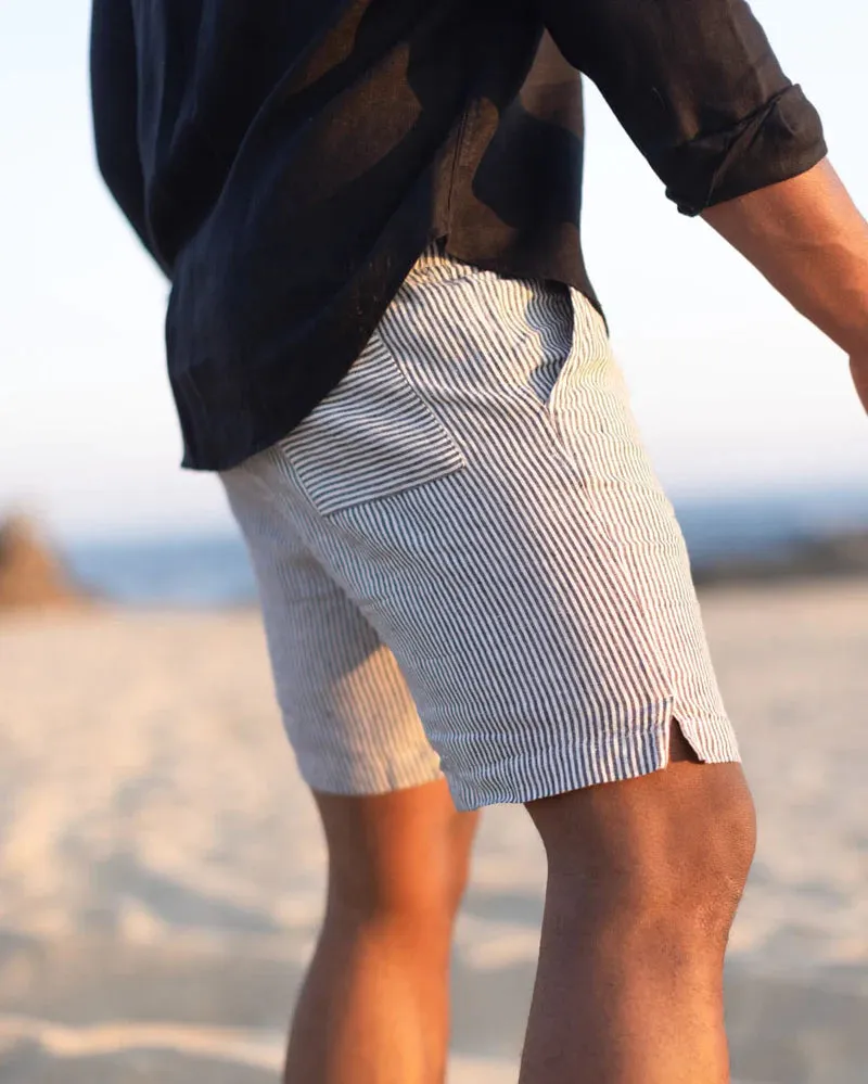 Bo Linen Drawstring Shorts - Lines