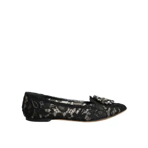 Dolce & Gabbana Black Lace Crystal Ballet Flats Loafer Shoes