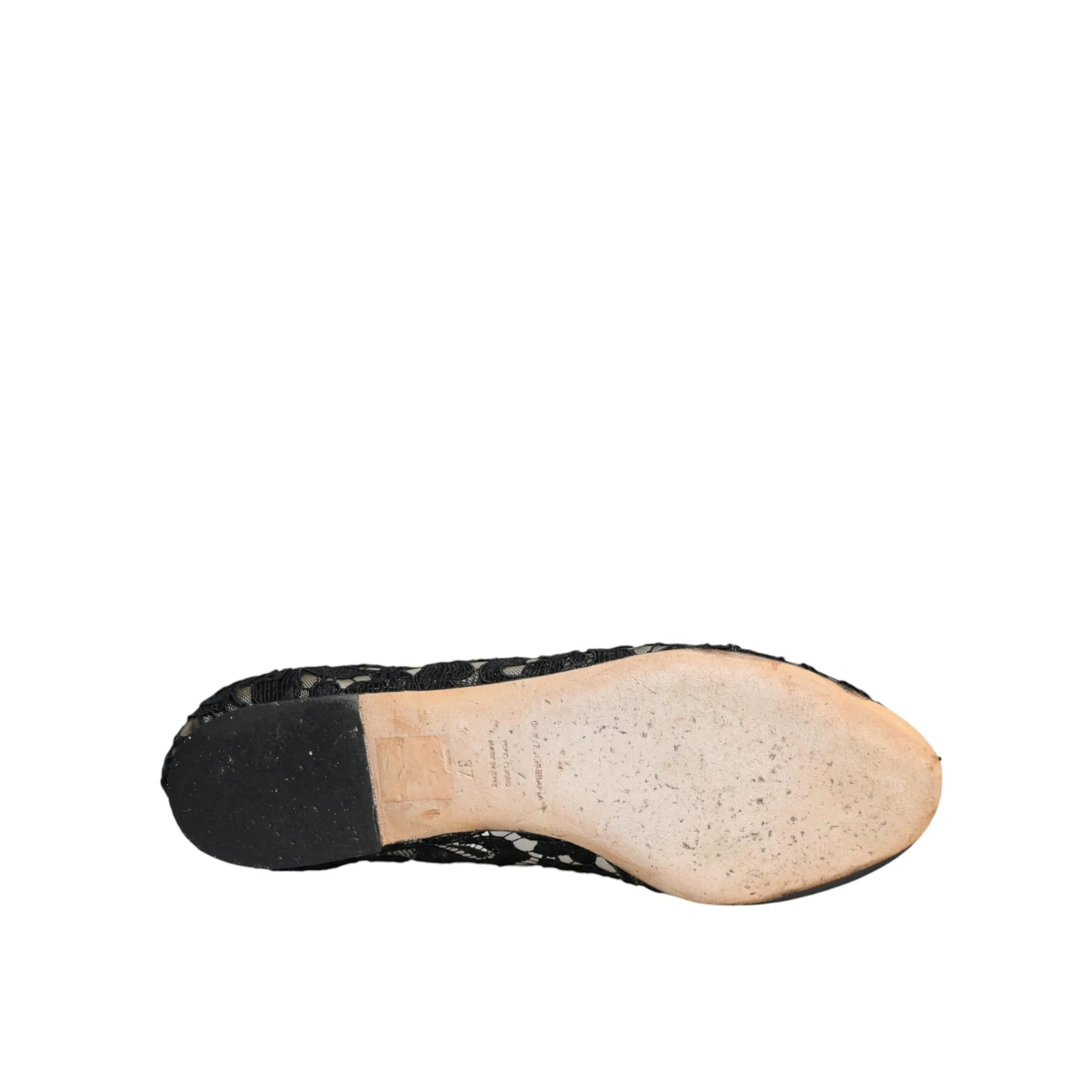 Dolce & Gabbana Black Lace Crystal Ballet Flats Loafer Shoes