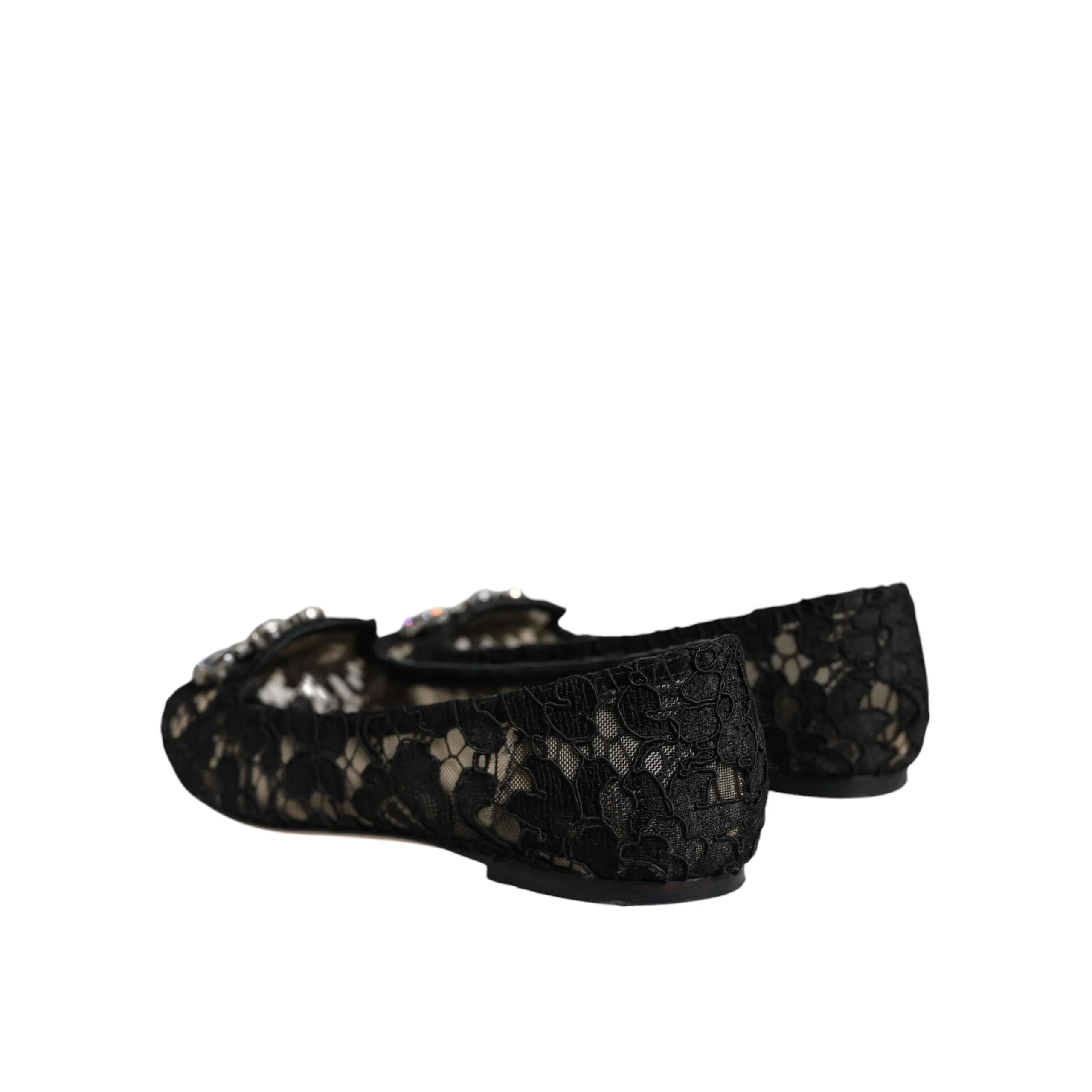 Dolce & Gabbana Black Lace Crystal Ballet Flats Loafer Shoes