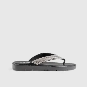 Flat Bling Sandal Black 01639