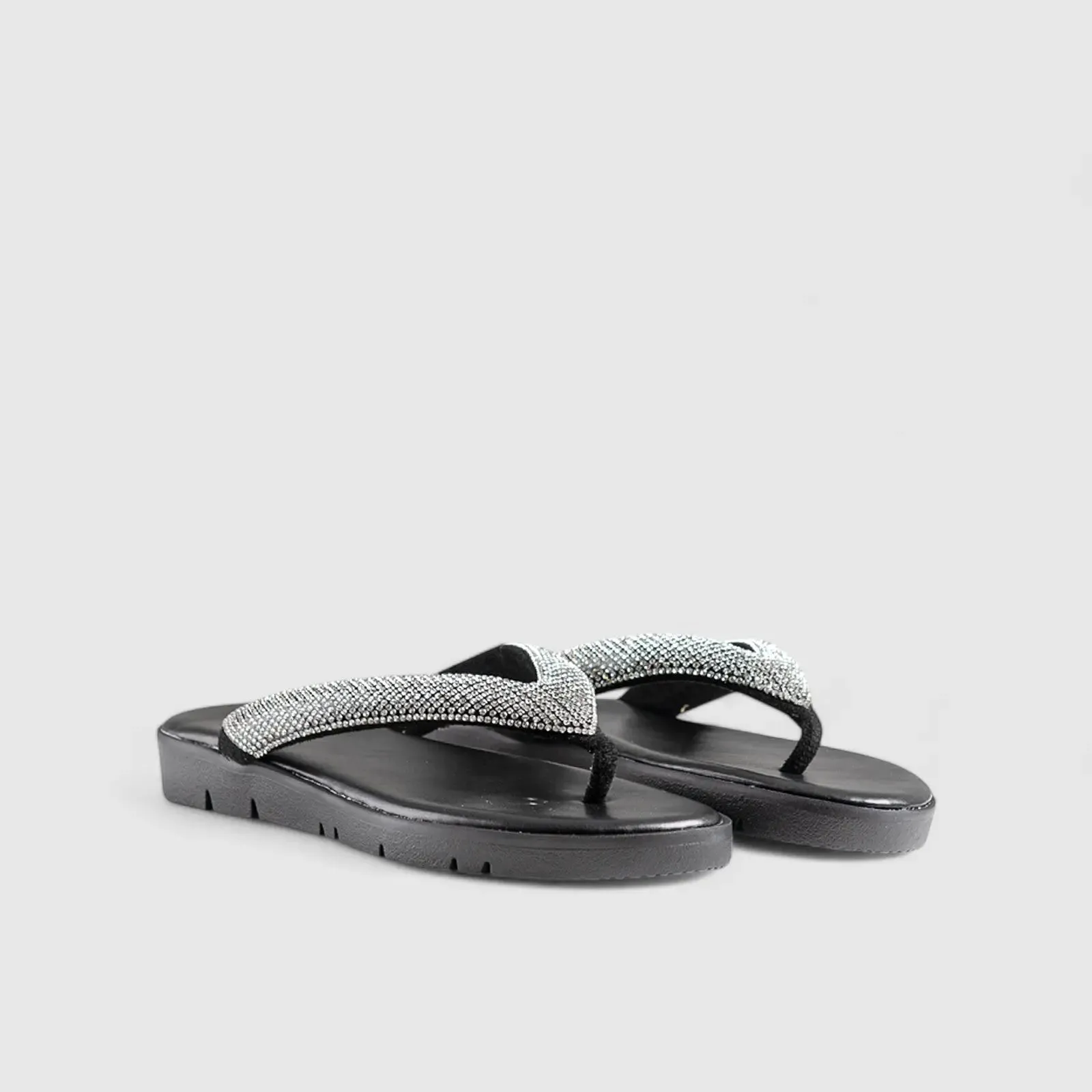 Flat Bling Sandal Black 01639