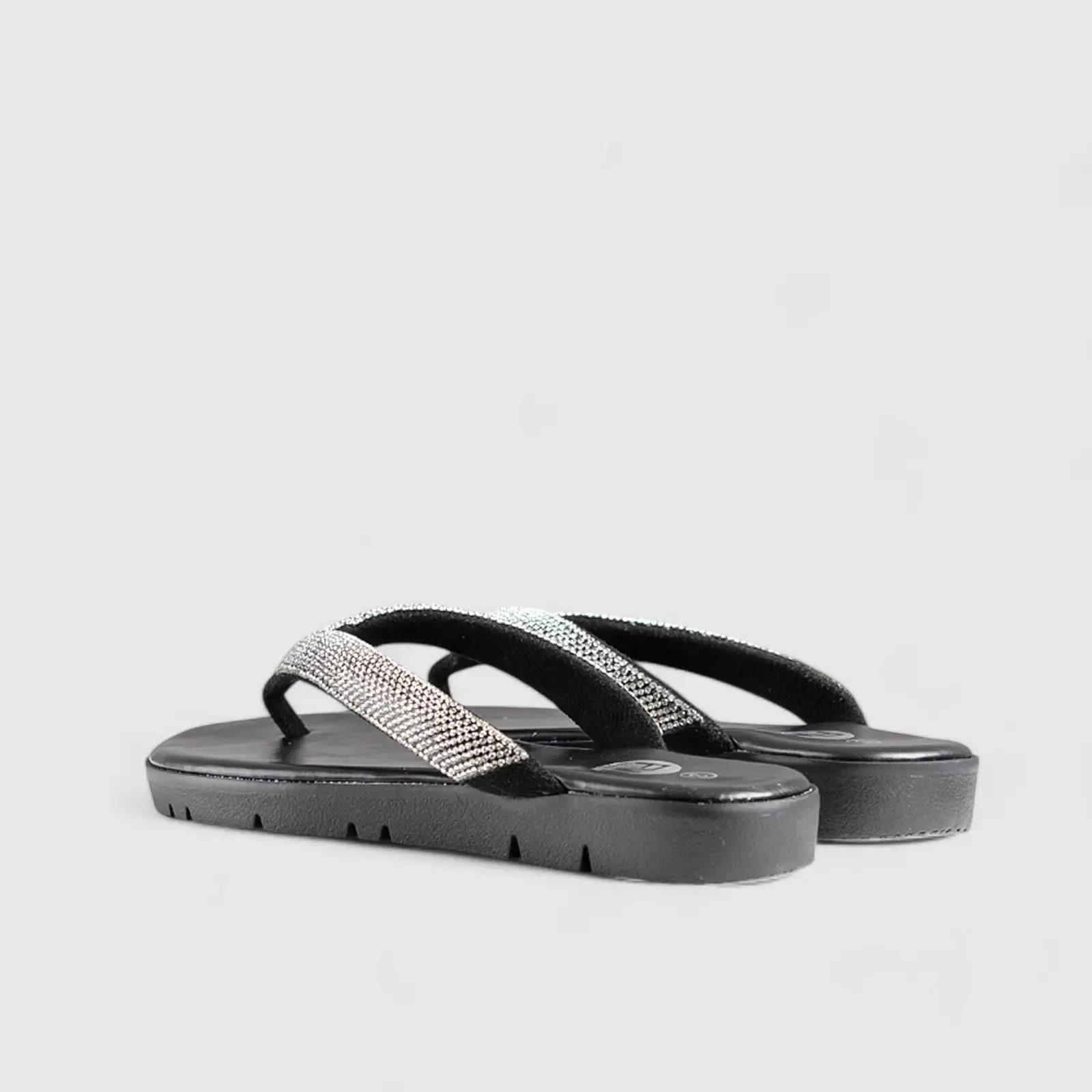 Flat Bling Sandal Black 01639