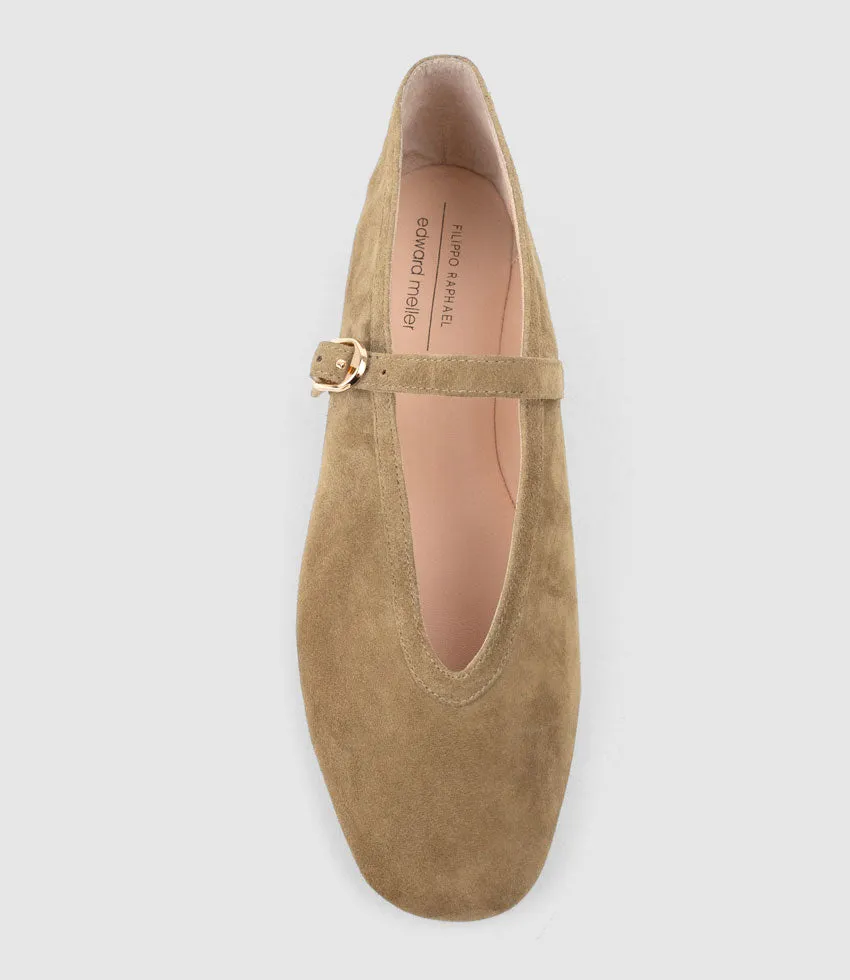 FLAVIA Choked Up Ballet with Strap in Cashew Suede