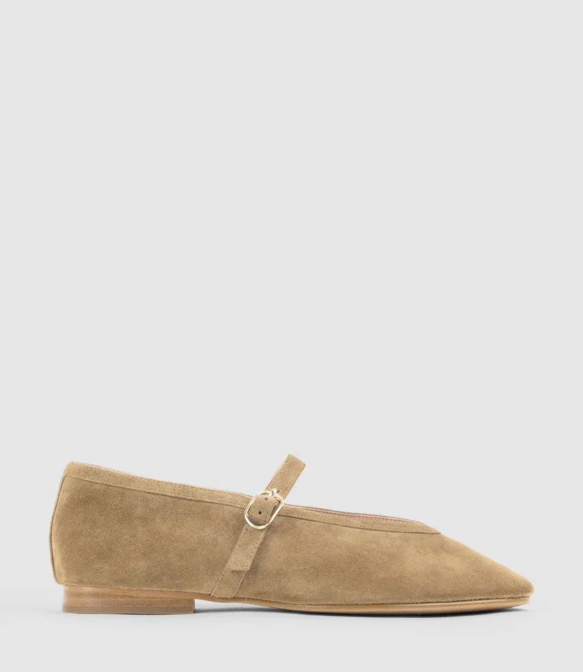 FLAVIA Choked Up Ballet with Strap in Cashew Suede