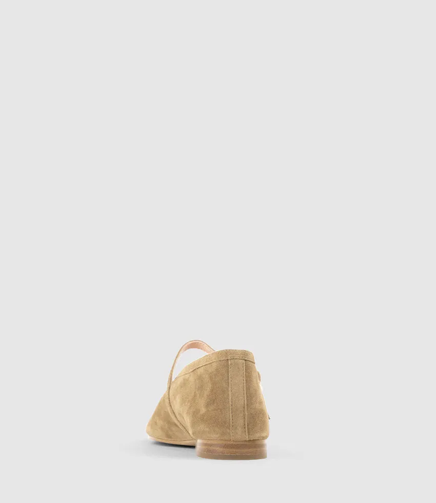 FLAVIA Choked Up Ballet with Strap in Cashew Suede