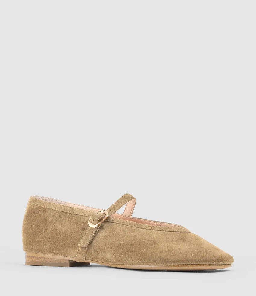 FLAVIA Choked Up Ballet with Strap in Cashew Suede