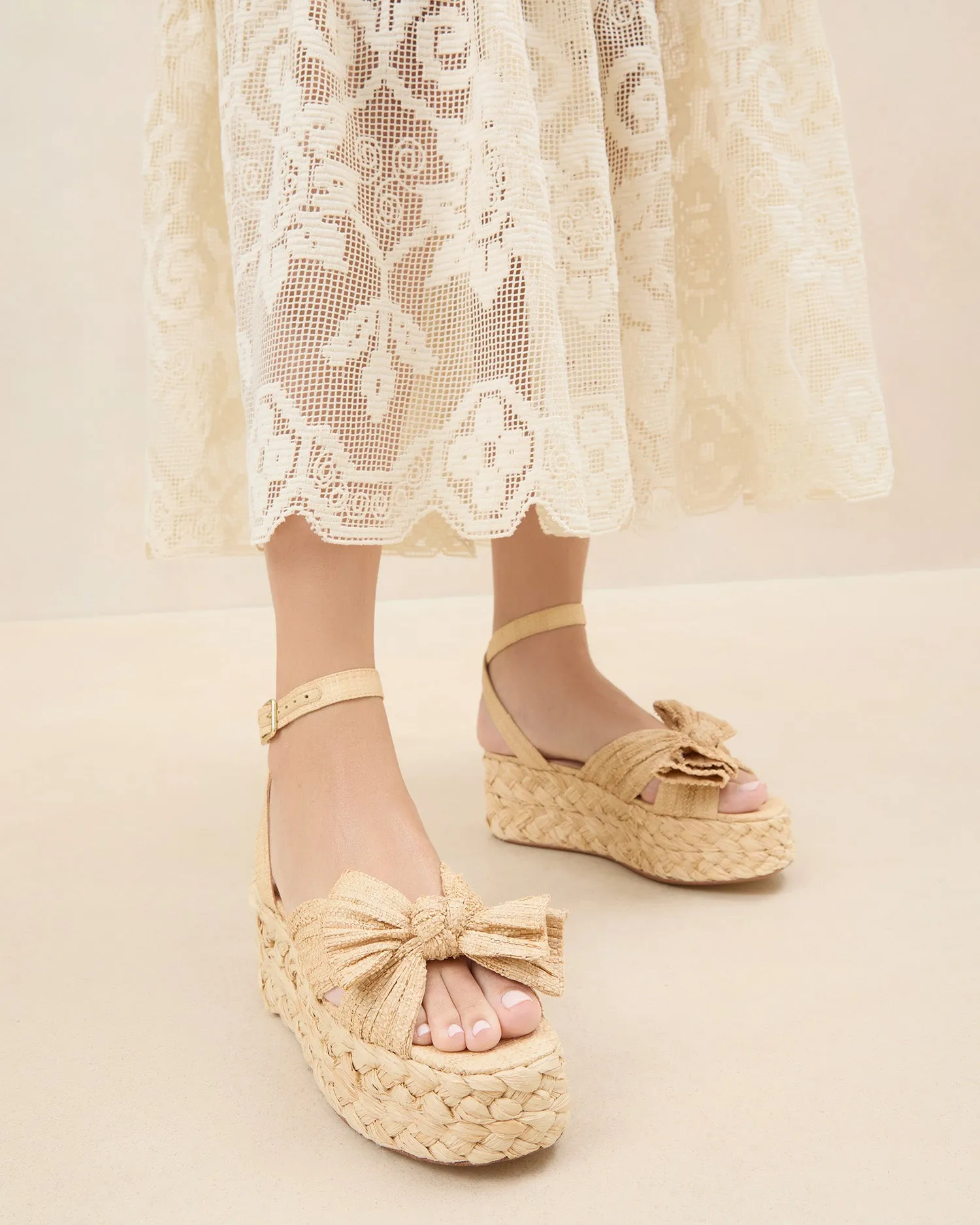 Gaby Natural Pleated Bow Espadrille