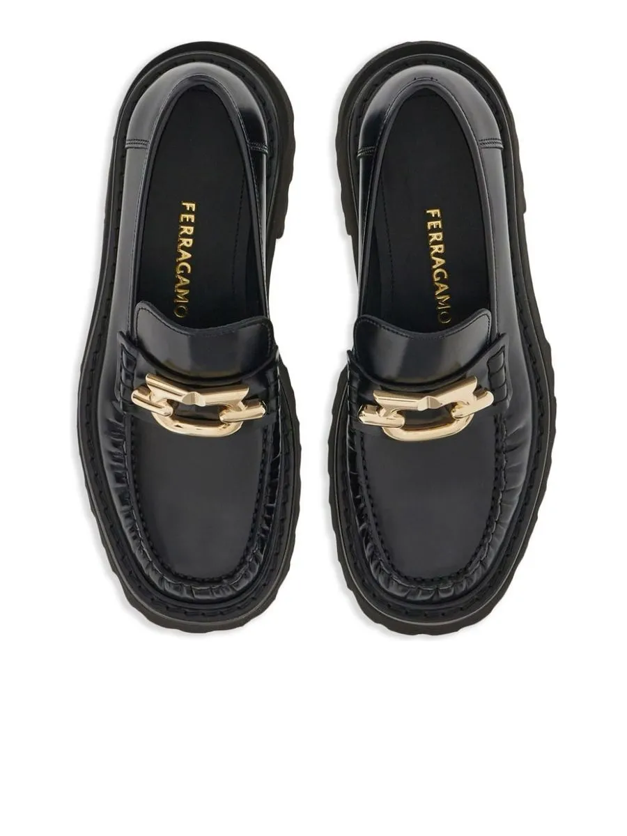 Gancinibuckle Leather Loafers