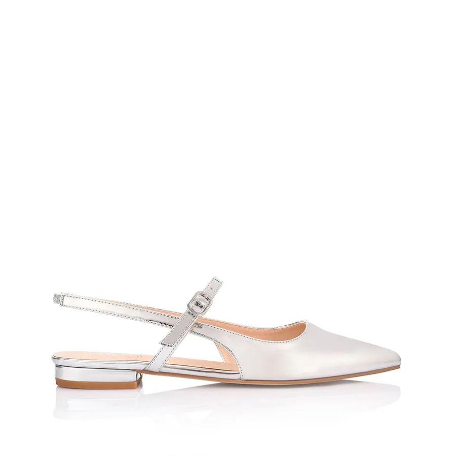 Hiatus Sling Back Flats - Silver Mirror
