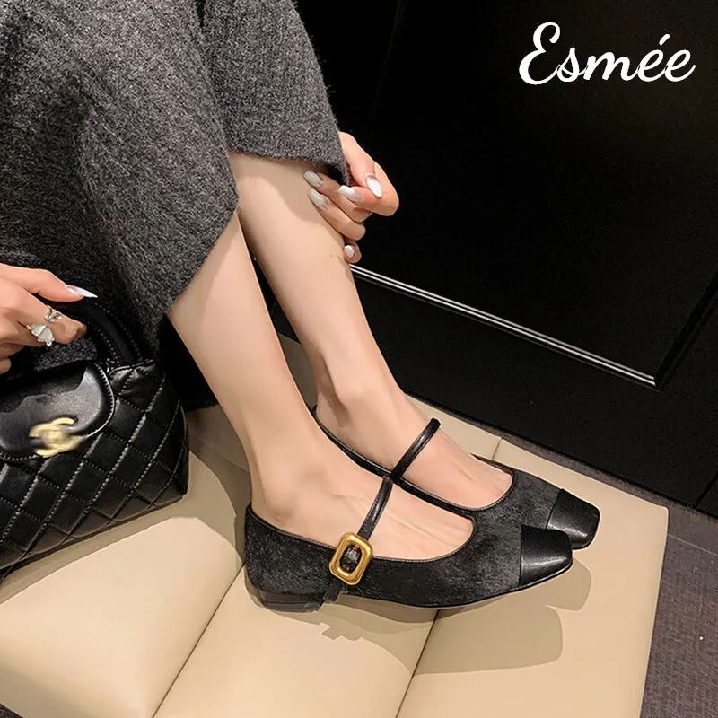 Horsehair Maryjanes with Black Toe Cap