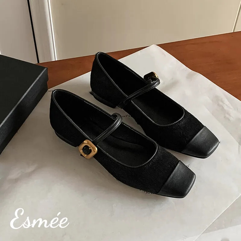 Horsehair Maryjanes with Black Toe Cap