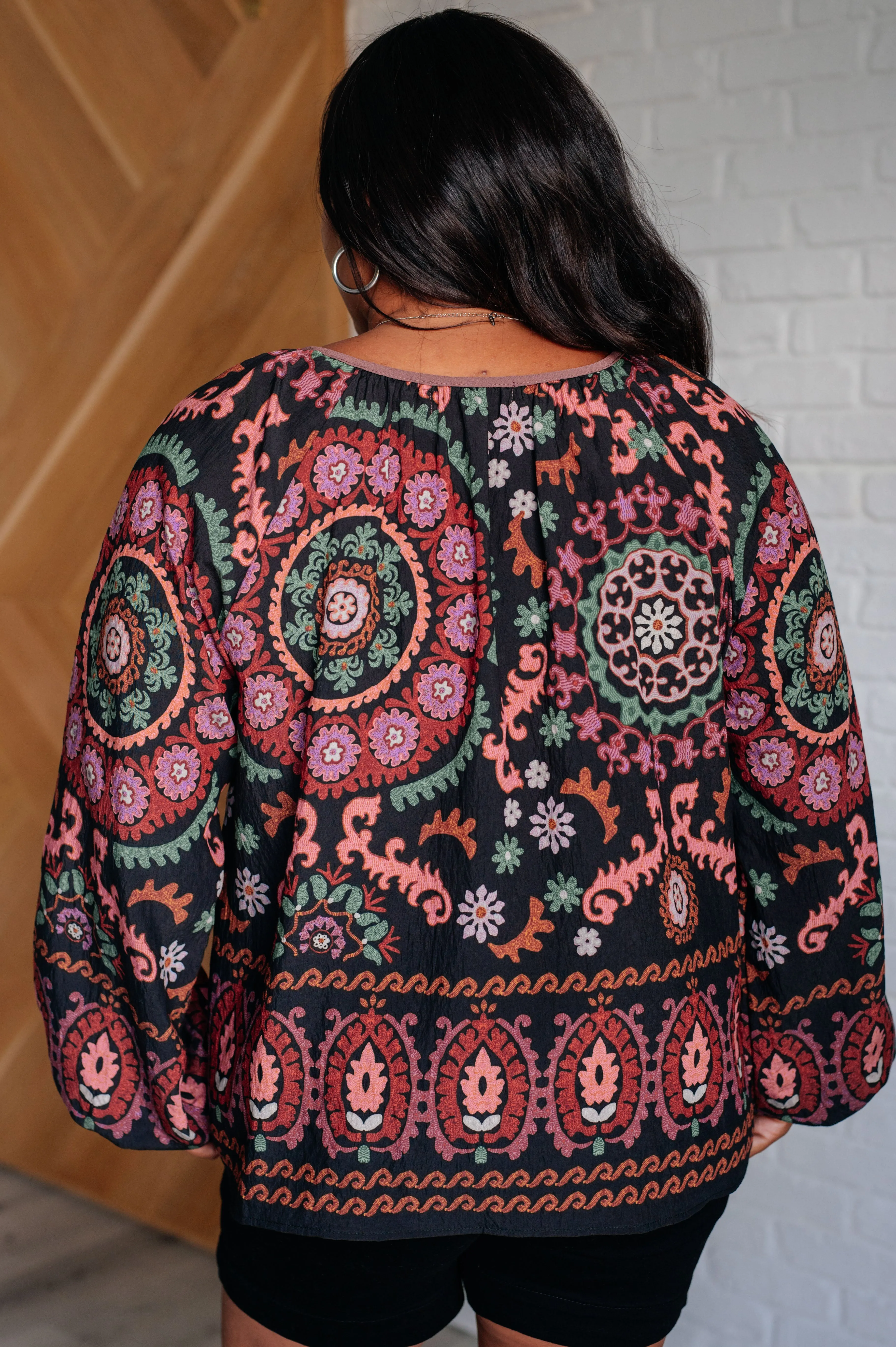 I Feel That Peasant Blouse Boho Black Multicolor