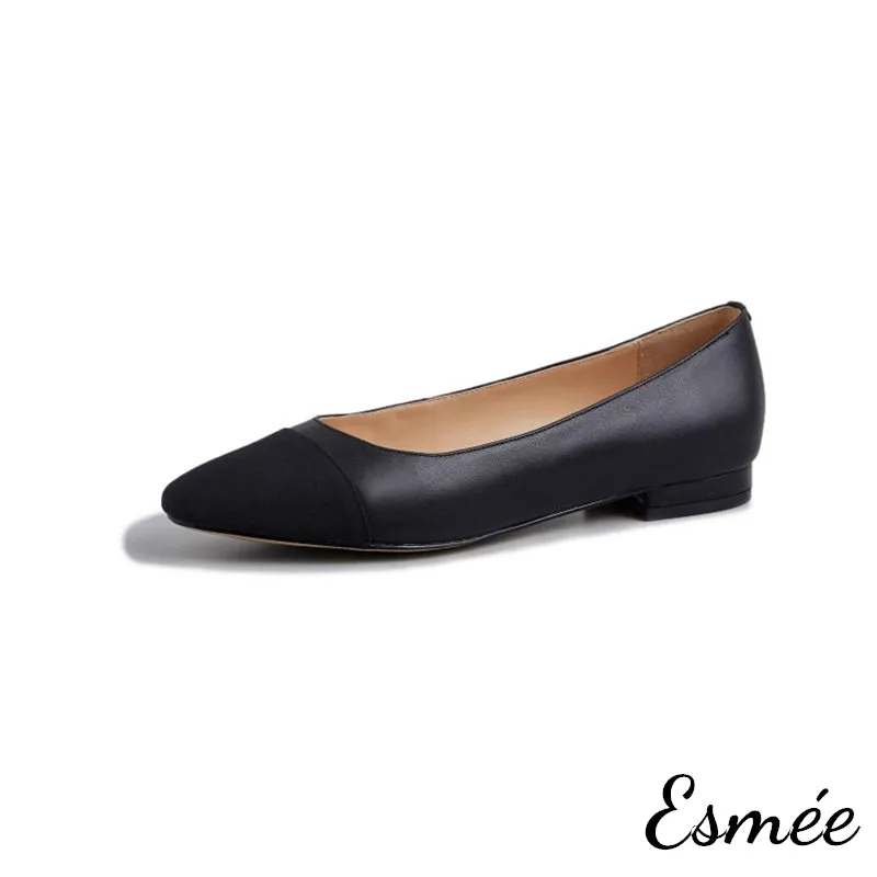 Leather Ballet Flats with Black Toe Cap