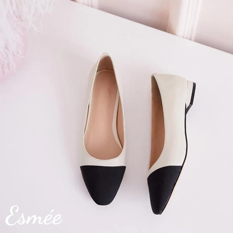 Leather Ballet Flats with Black Toe Cap