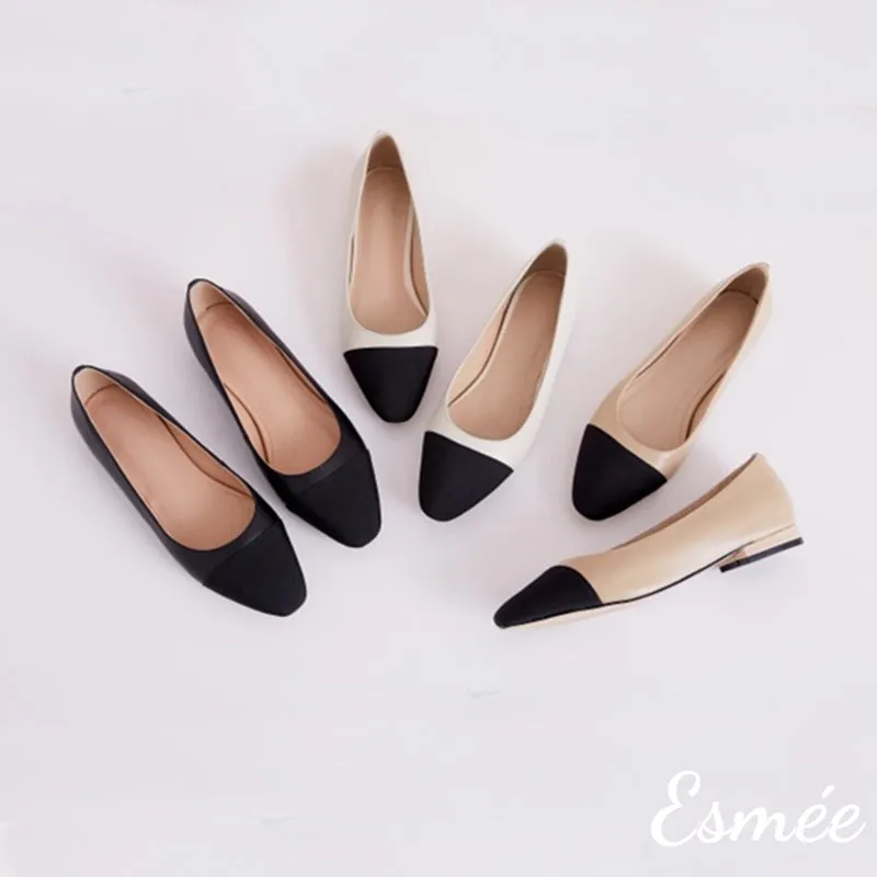 Leather Ballet Flats with Black Toe Cap