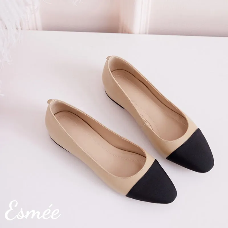 Leather Ballet Flats with Black Toe Cap