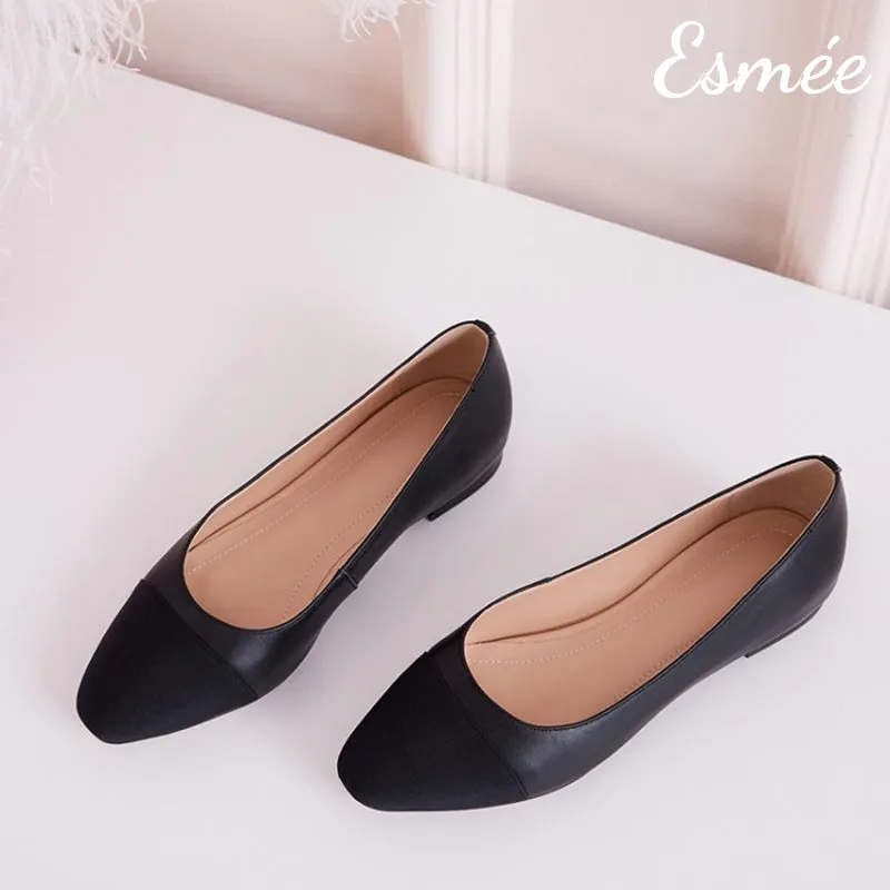 Leather Ballet Flats with Black Toe Cap
