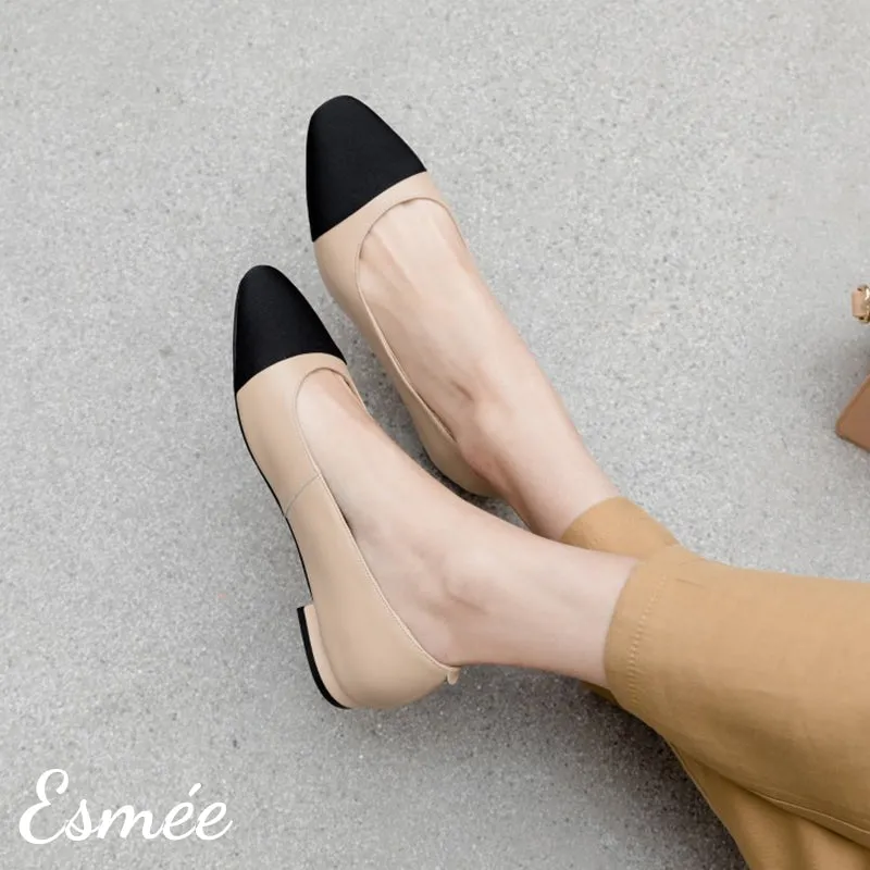 Leather Ballet Flats with Black Toe Cap