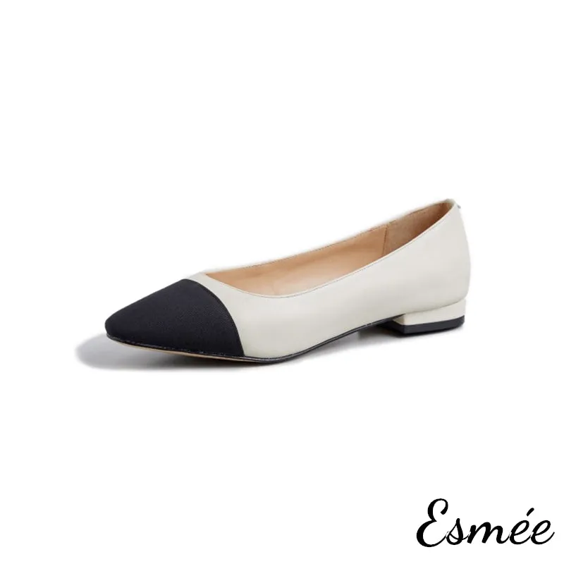 Leather Ballet Flats with Black Toe Cap
