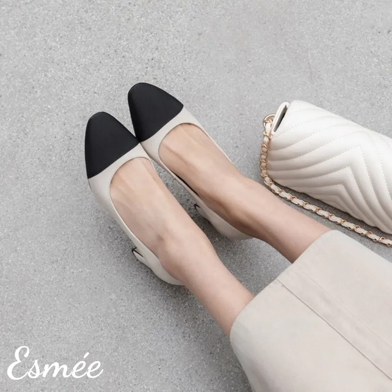 Leather Ballet Flats with Black Toe Cap