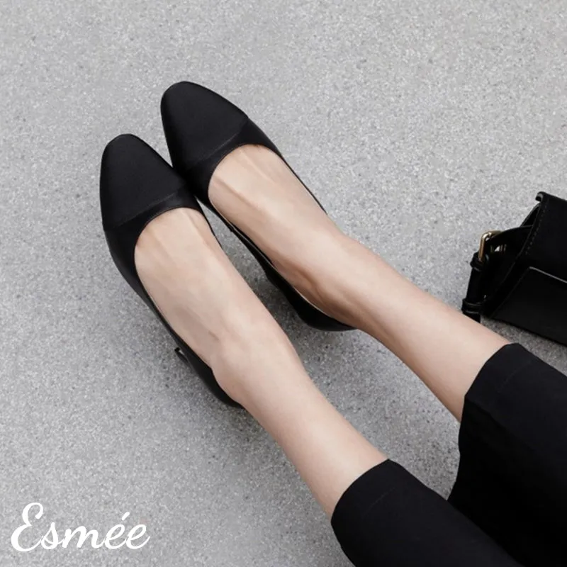 Leather Ballet Flats with Black Toe Cap