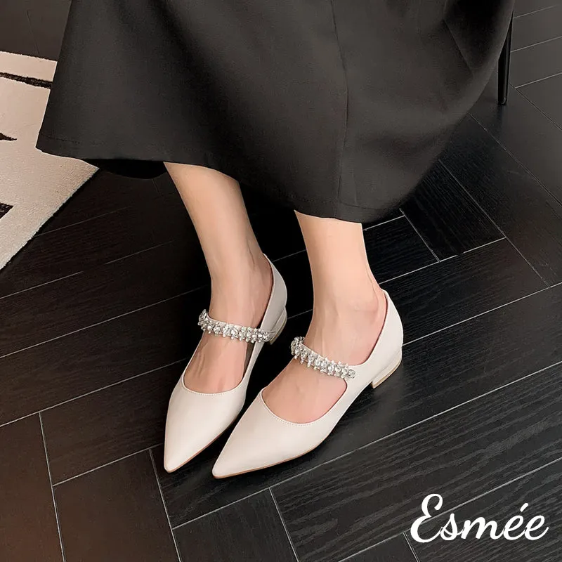 Leather Flats with Diamond Straps