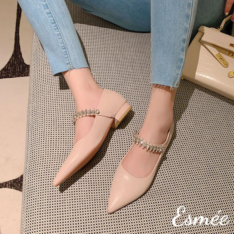 Leather Flats with Diamond Straps