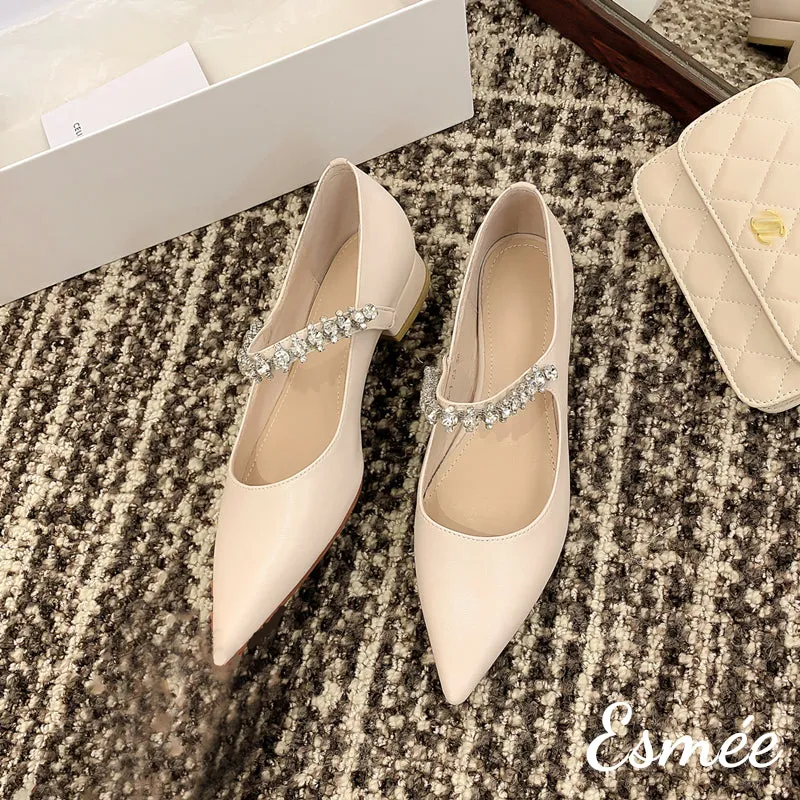 Leather Flats with Diamond Straps