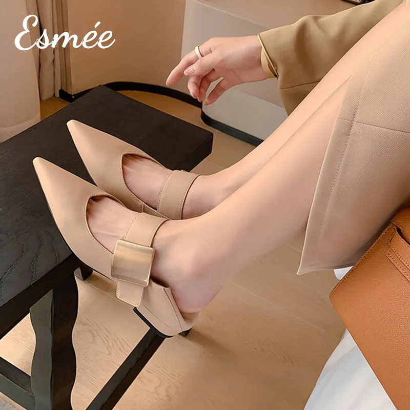 Leather Maryjanes with Square Metal Buckle Design