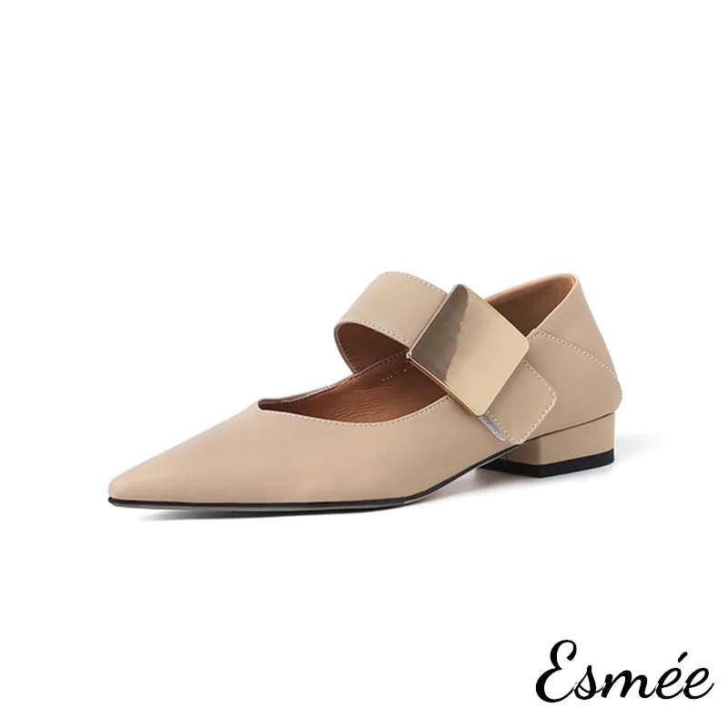Leather Maryjanes with Square Metal Buckle Design