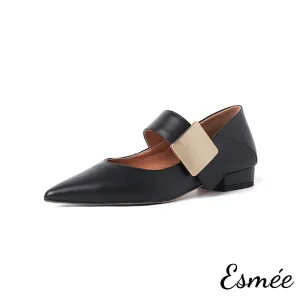 Leather Maryjanes with Square Metal Buckle Design