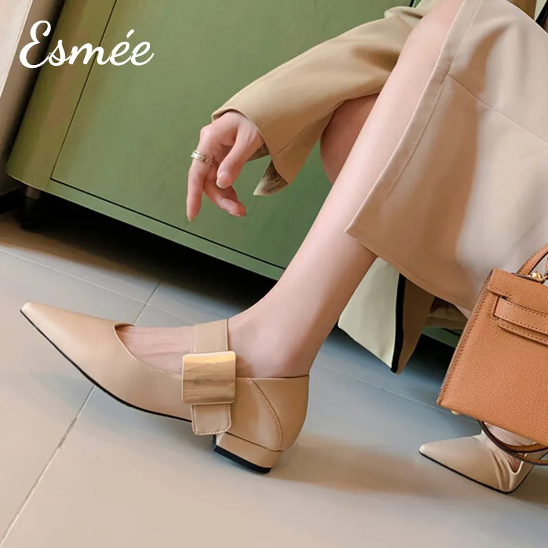 Leather Maryjanes with Square Metal Buckle Design