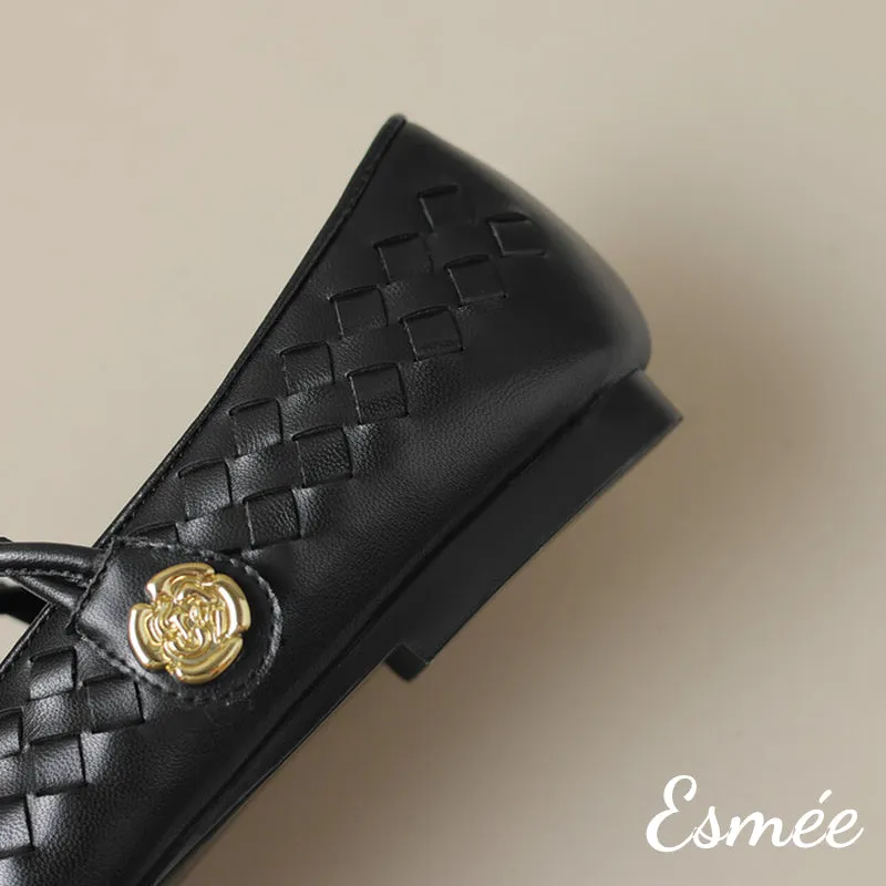 Leather Maryjanes with Woven Design