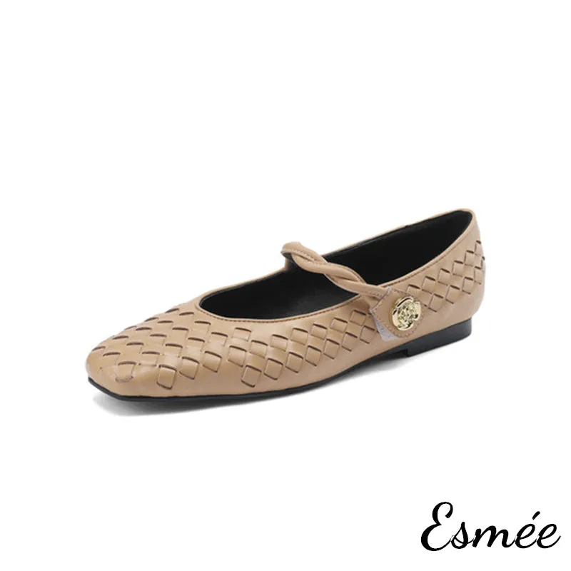 Leather Maryjanes with Woven Design