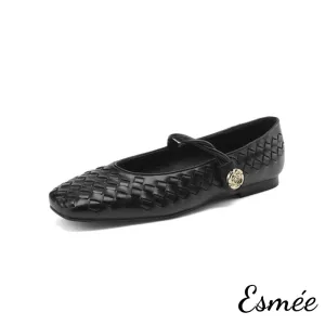 Leather Maryjanes with Woven Design