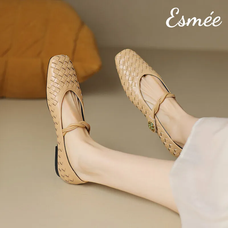 Leather Maryjanes with Woven Design
