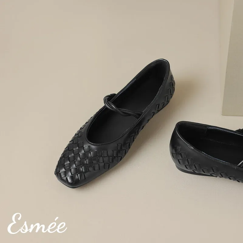 Leather Maryjanes with Woven Design