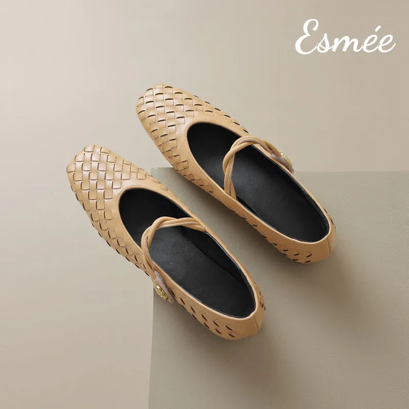 Leather Maryjanes with Woven Design