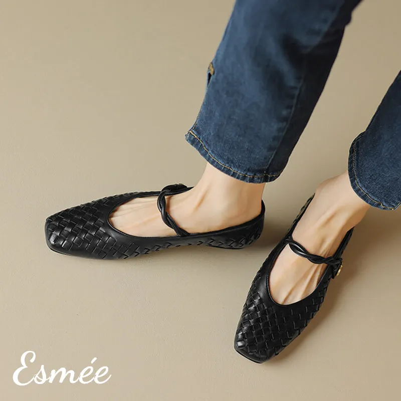 Leather Maryjanes with Woven Design