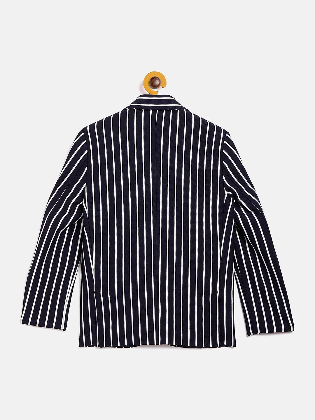 Navy Blue Striped Notched Lapel Blazer