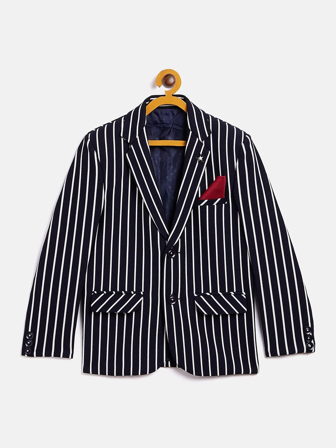 Navy Blue Striped Notched Lapel Blazer