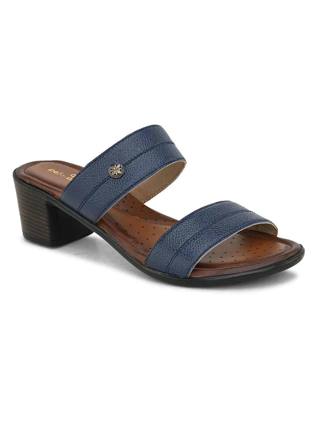 Pelle Albero Women's Blue Leather Slip-On Block Heel Sandals
