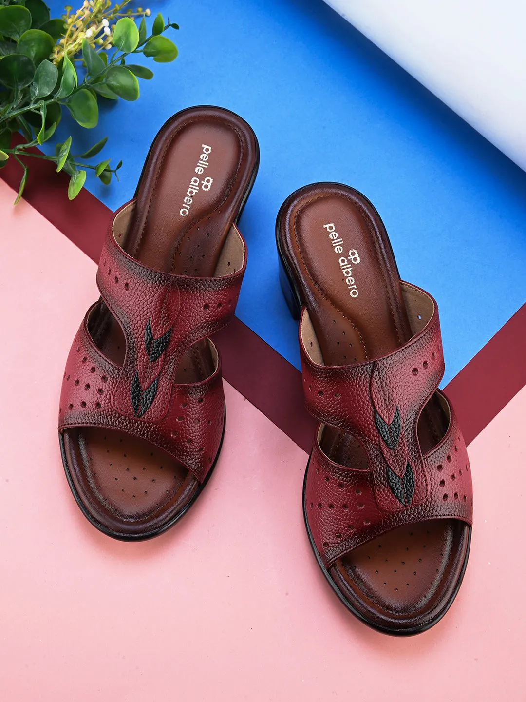 Pelle Albero Women's Cherry Leather Slip-On Block Heel Sandals