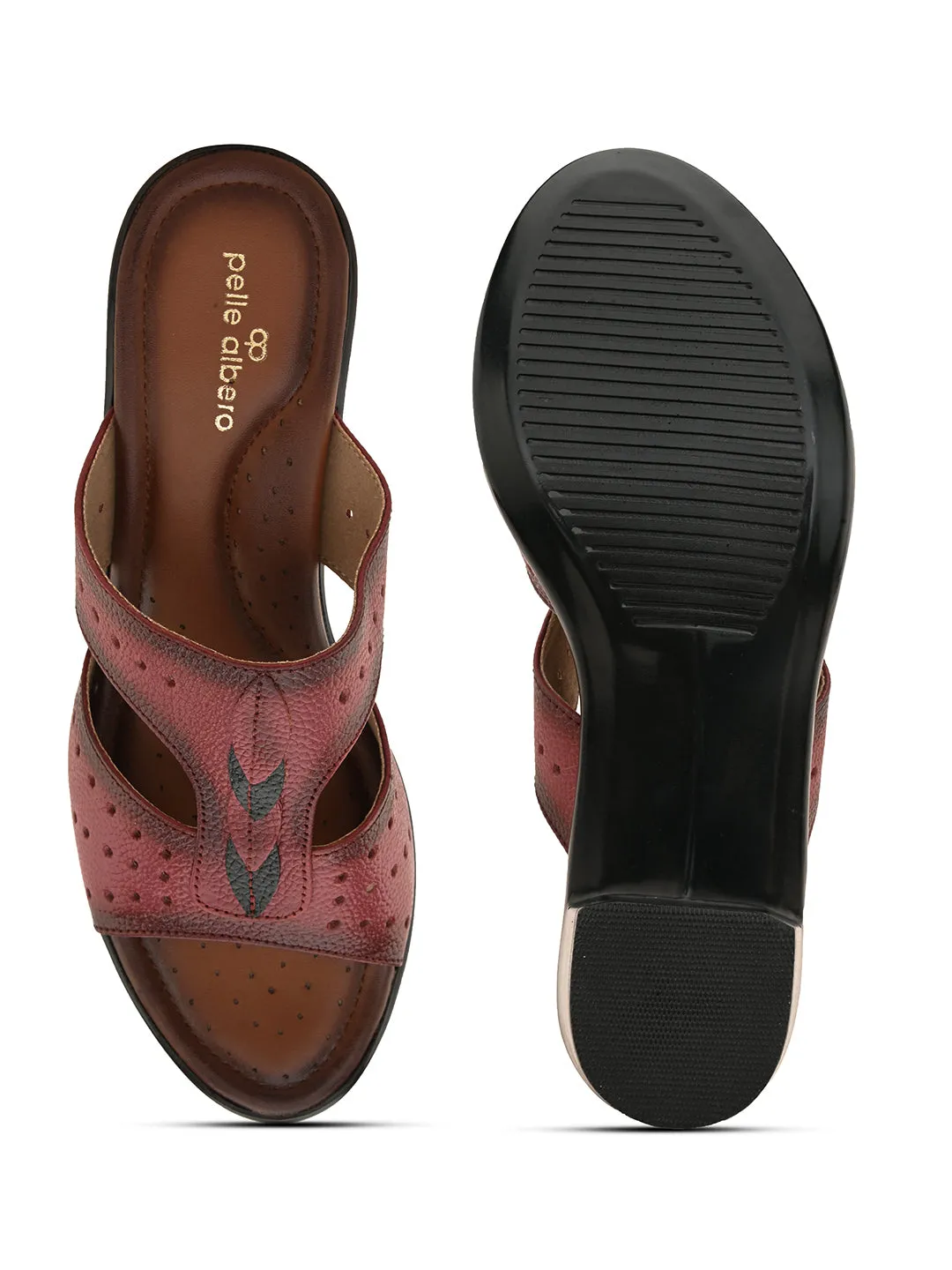 Pelle Albero Women's Cherry Leather Slip-On Block Heel Sandals