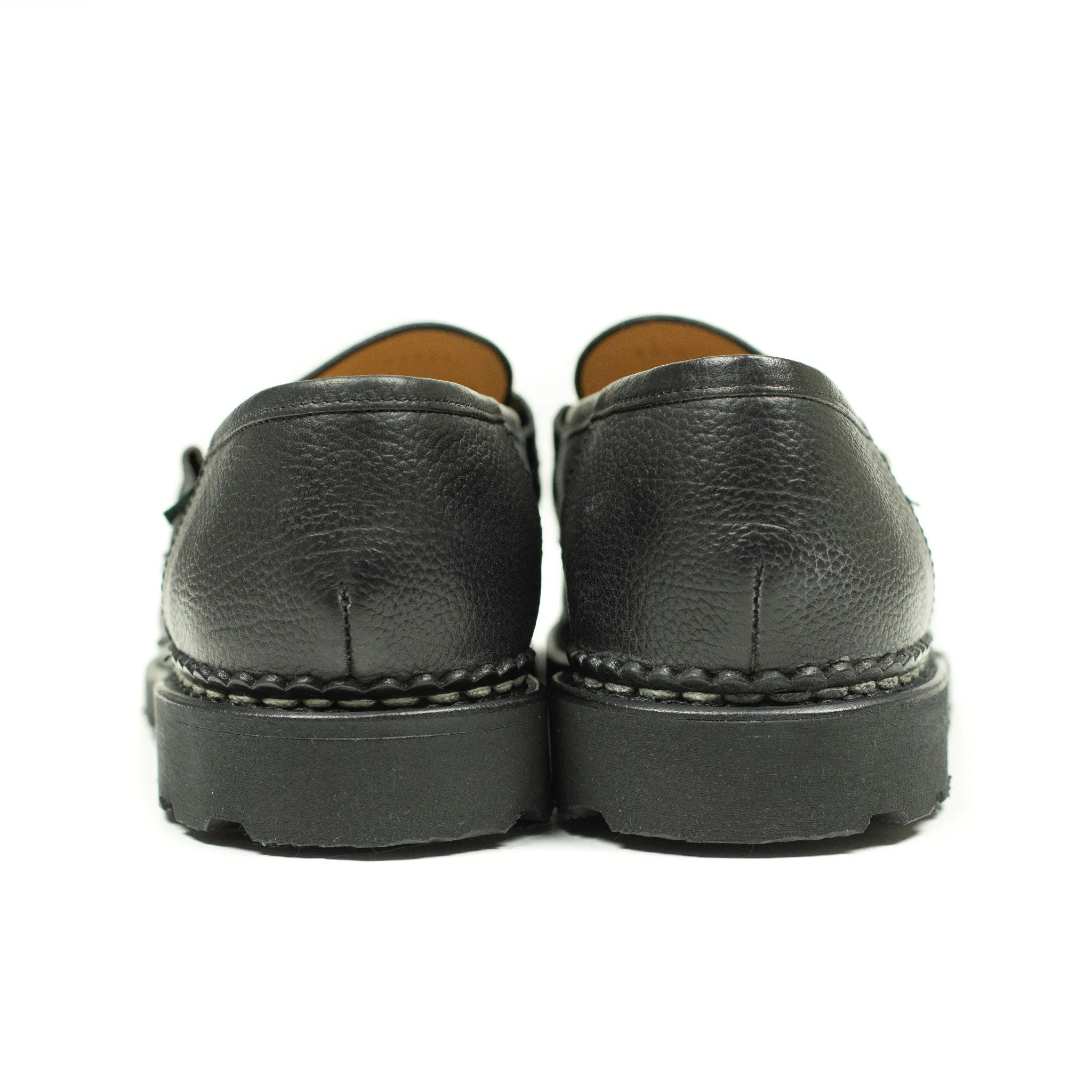 Reims piped seam loafers in black scotch grain leather